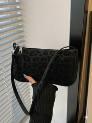 Leopard Print Black Suede Baguette Shoulder Bag