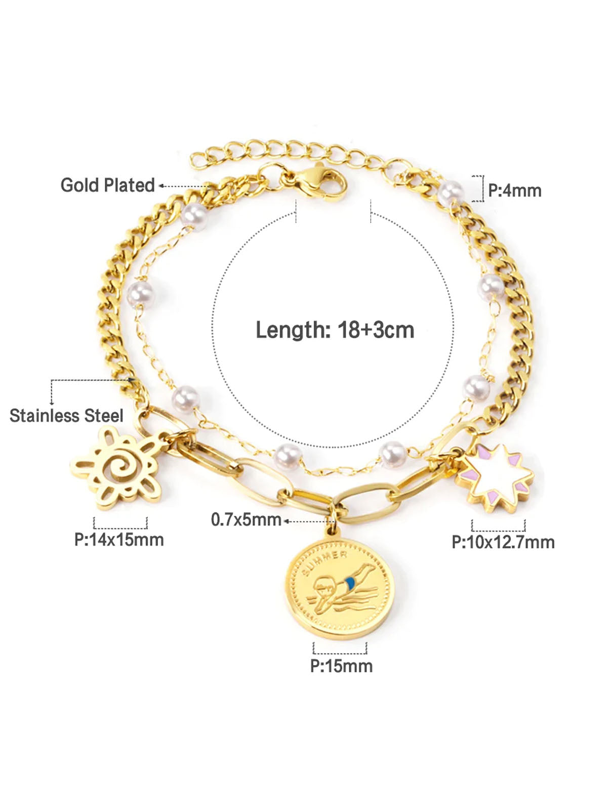 Stainless Steel Double Layer Pendant Chain Bracelet - FD ⚡