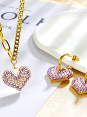 Heart Design Pendant Necklace & Dangle Earrings Set - FD ⚡