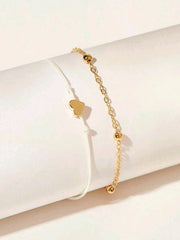 Heart & Bead Decor Anklet 2pcs  - FD ⚡