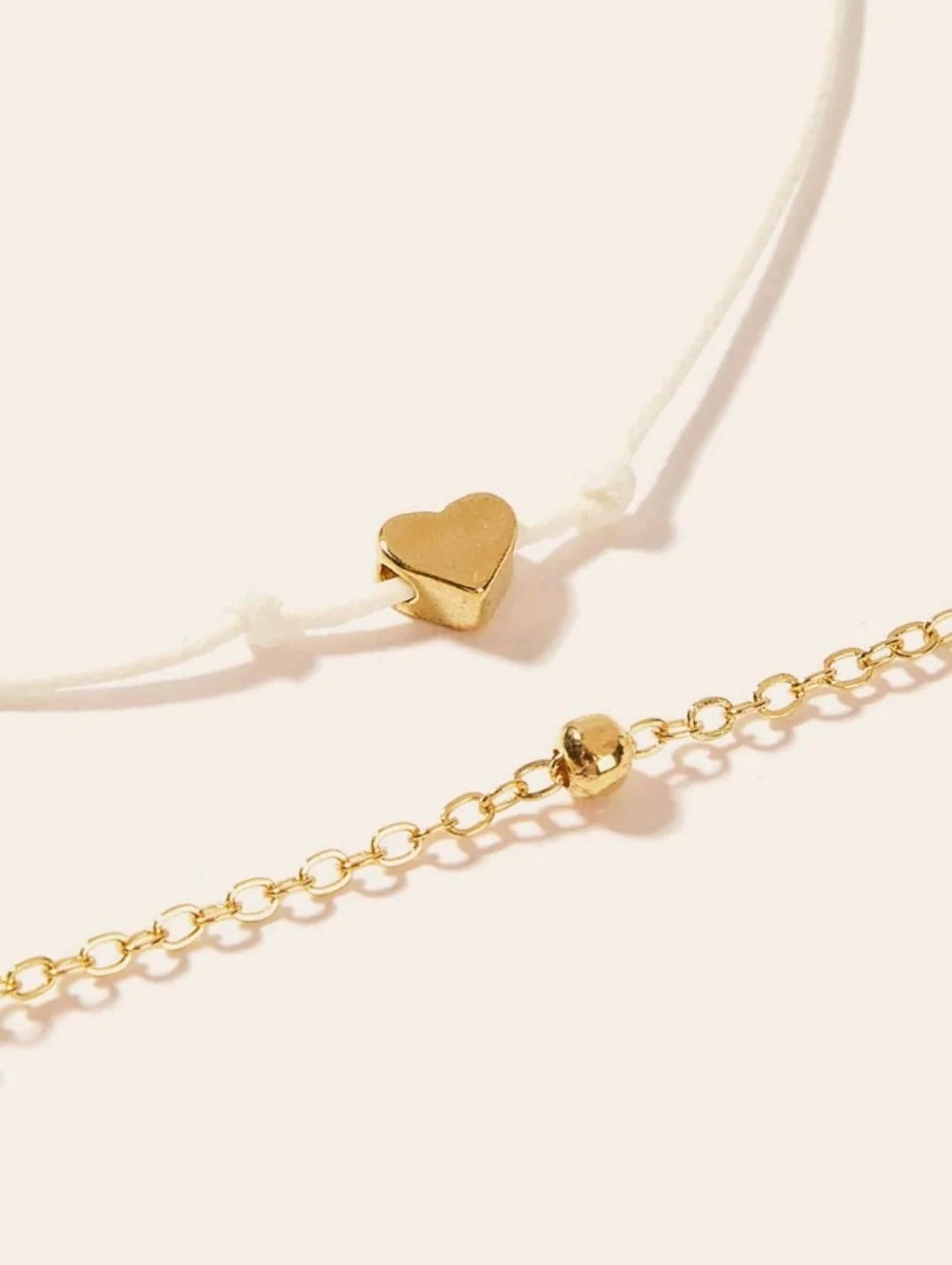 Heart & Bead Decor Anklet 2pcs  - FD ⚡