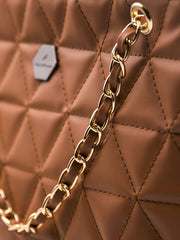 Geo Pattern Quilted Chain Tote Bag - Royal Brown - FD ⚡