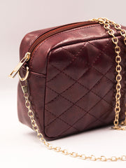 Minimalist Quilted Chain Crossbody Bag - Burgundy - FD ⚡