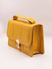 Geometric Quilted Twist Lock Satchel Bag With Strap - Yellow - FD ⚡