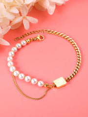 Pearl Charm Chain Decor Bracelet - FD ⚡