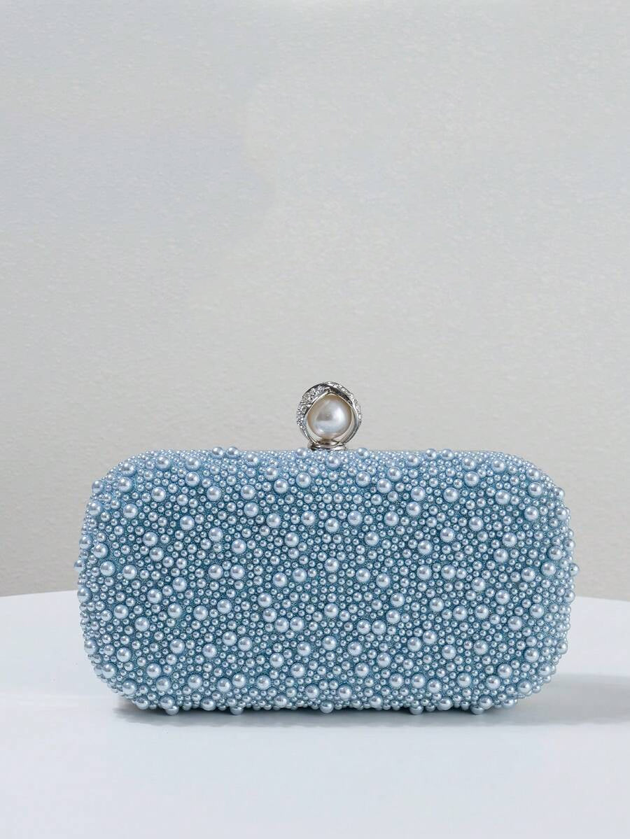 Light Blue Pearl Evening Clutch with Chain