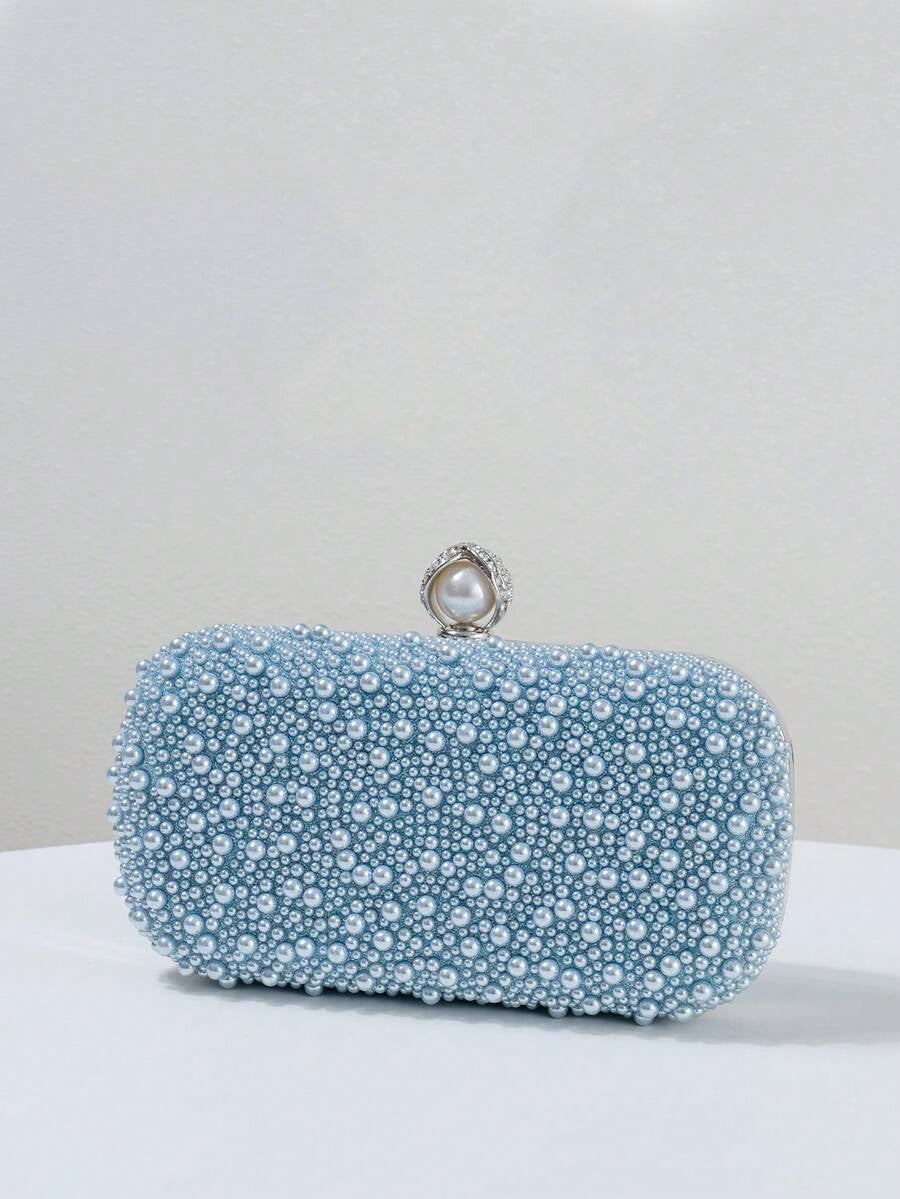Light Blue Pearl Evening Clutch with Chain