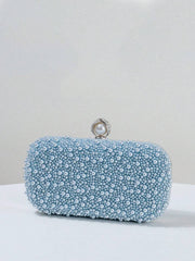 Light Blue Pearl Evening Clutch with Chain