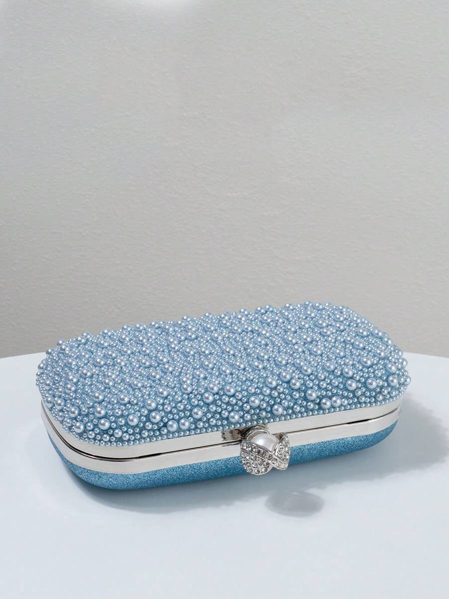 Light Blue Pearl Evening Clutch with Chain