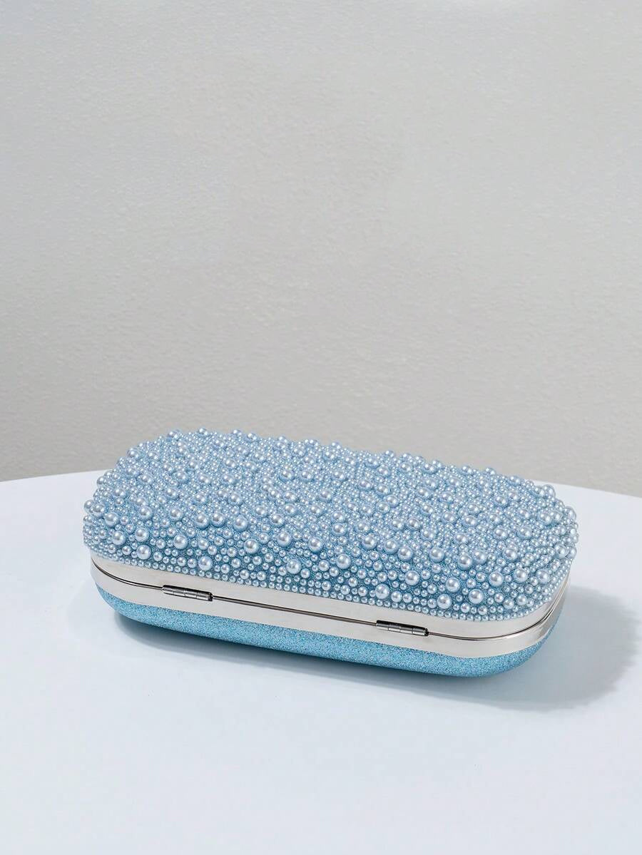 Light Blue Pearl Evening Clutch with Chain