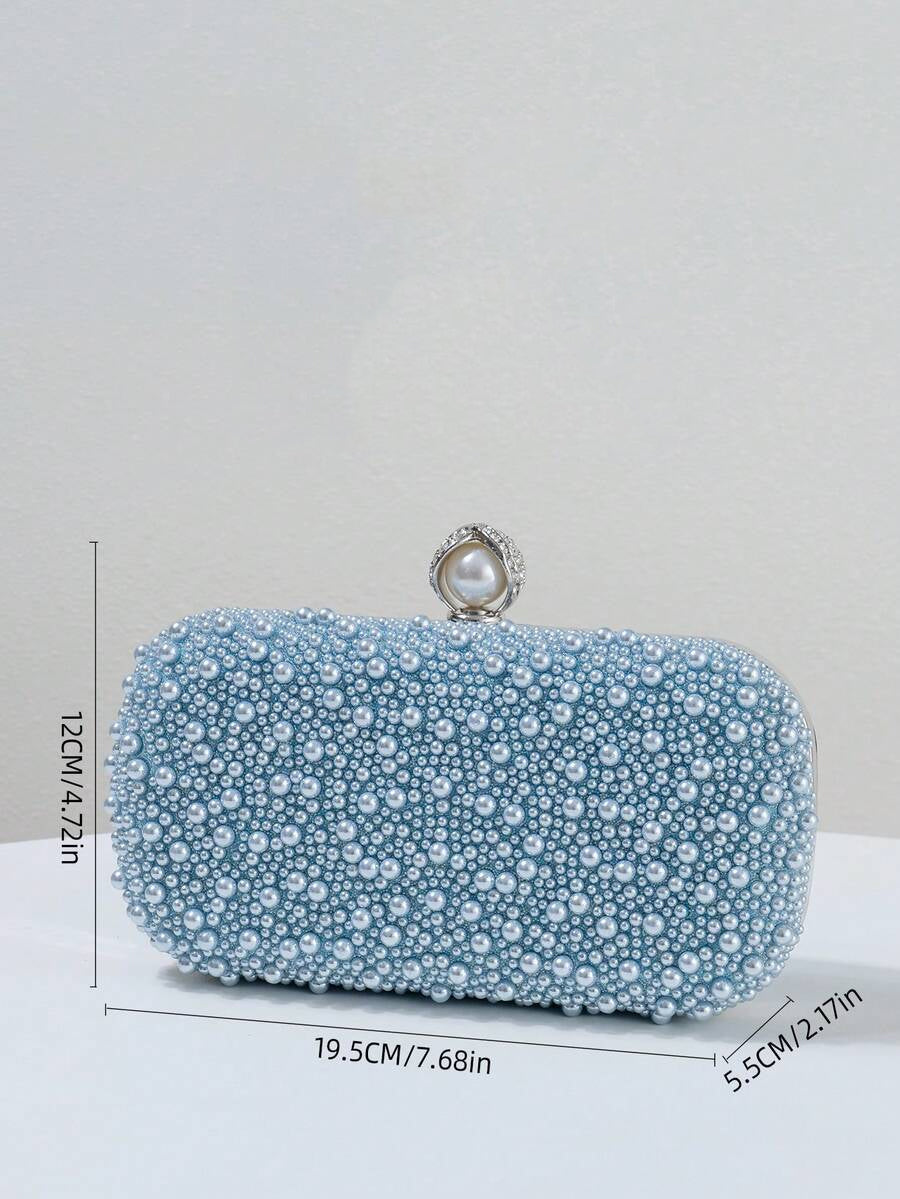 Light Blue Pearl Evening Clutch with Chain