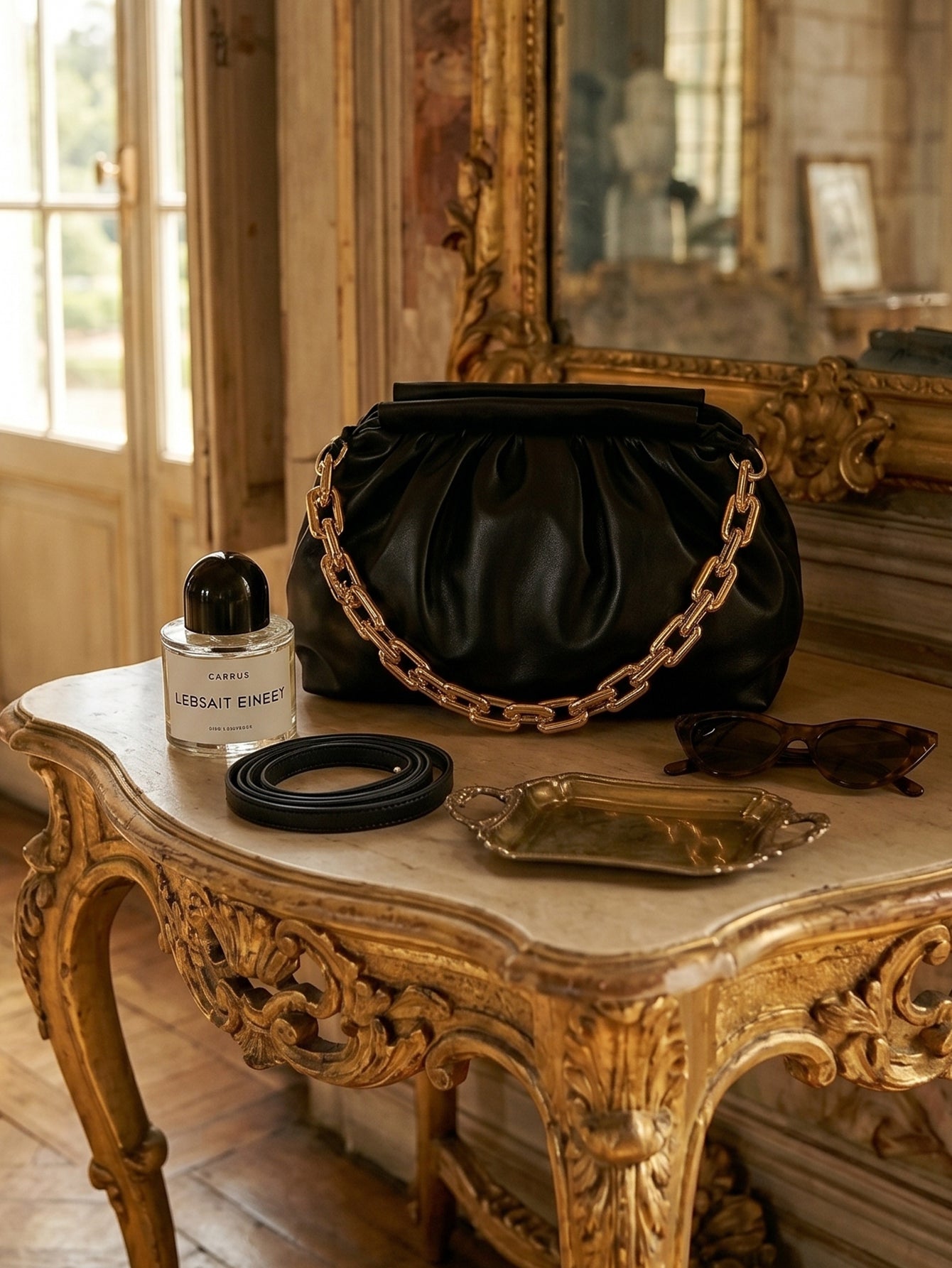 Minimalist Cloud Ruched Chain Decor Bag - Black