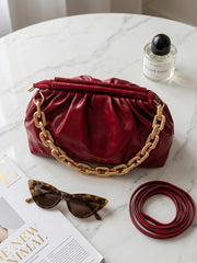 Minimalist Cloud Ruched Chain Decor Bag - Red