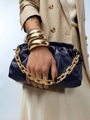 Minimalist Cloud Ruched Chain Decor Bag - Navy Blue
