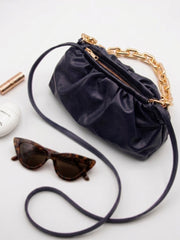 Minimalist Cloud Ruched Chain Decor Bag - Navy Blue