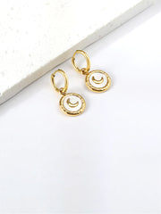 Moon Engraved Coin Charm Drop Earrings - FD ⚡