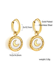 Moon Engraved Coin Charm Drop Earrings - FD ⚡