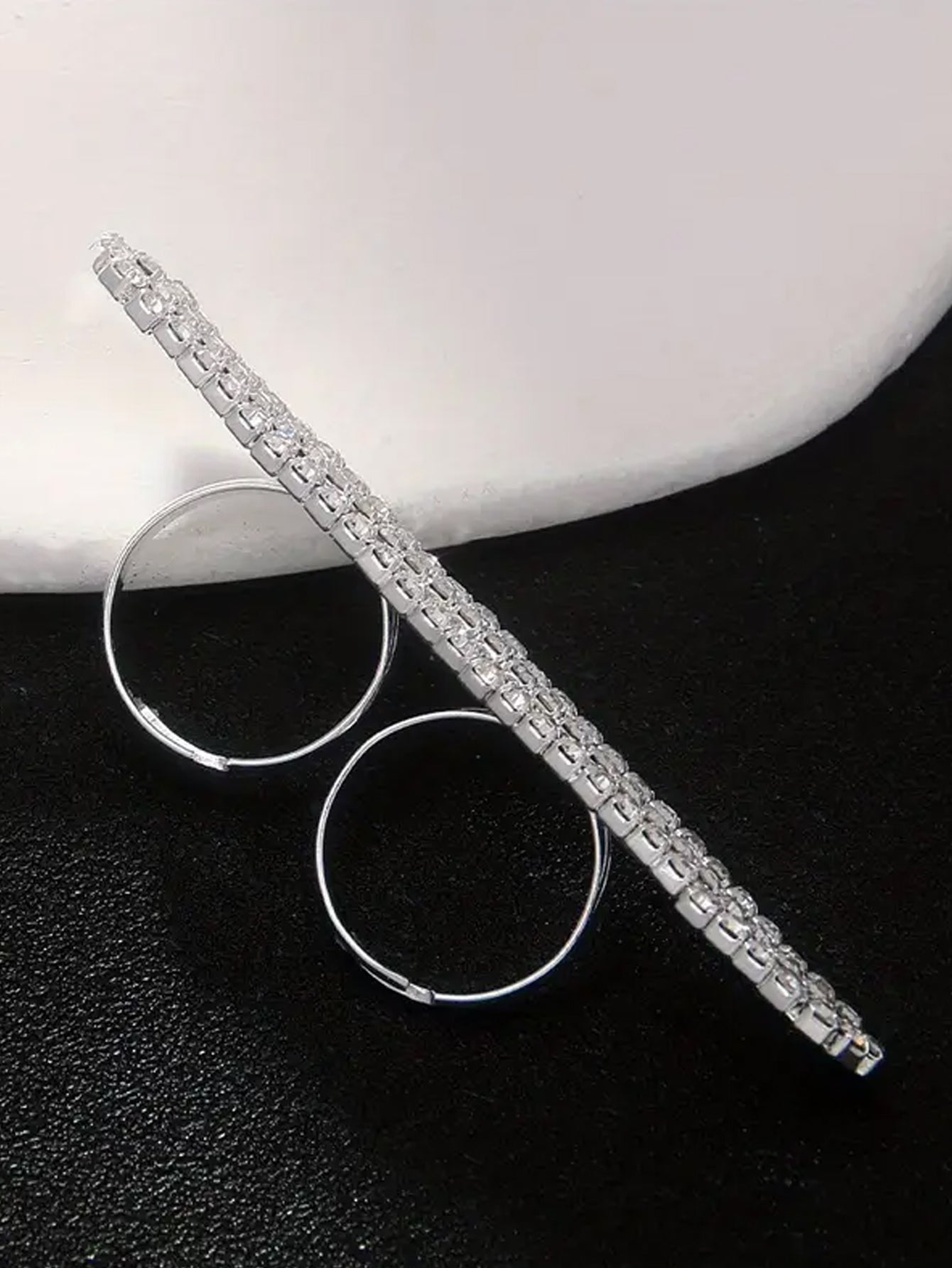 Multi-Row Rhinestone Crystal Double Finger Ring