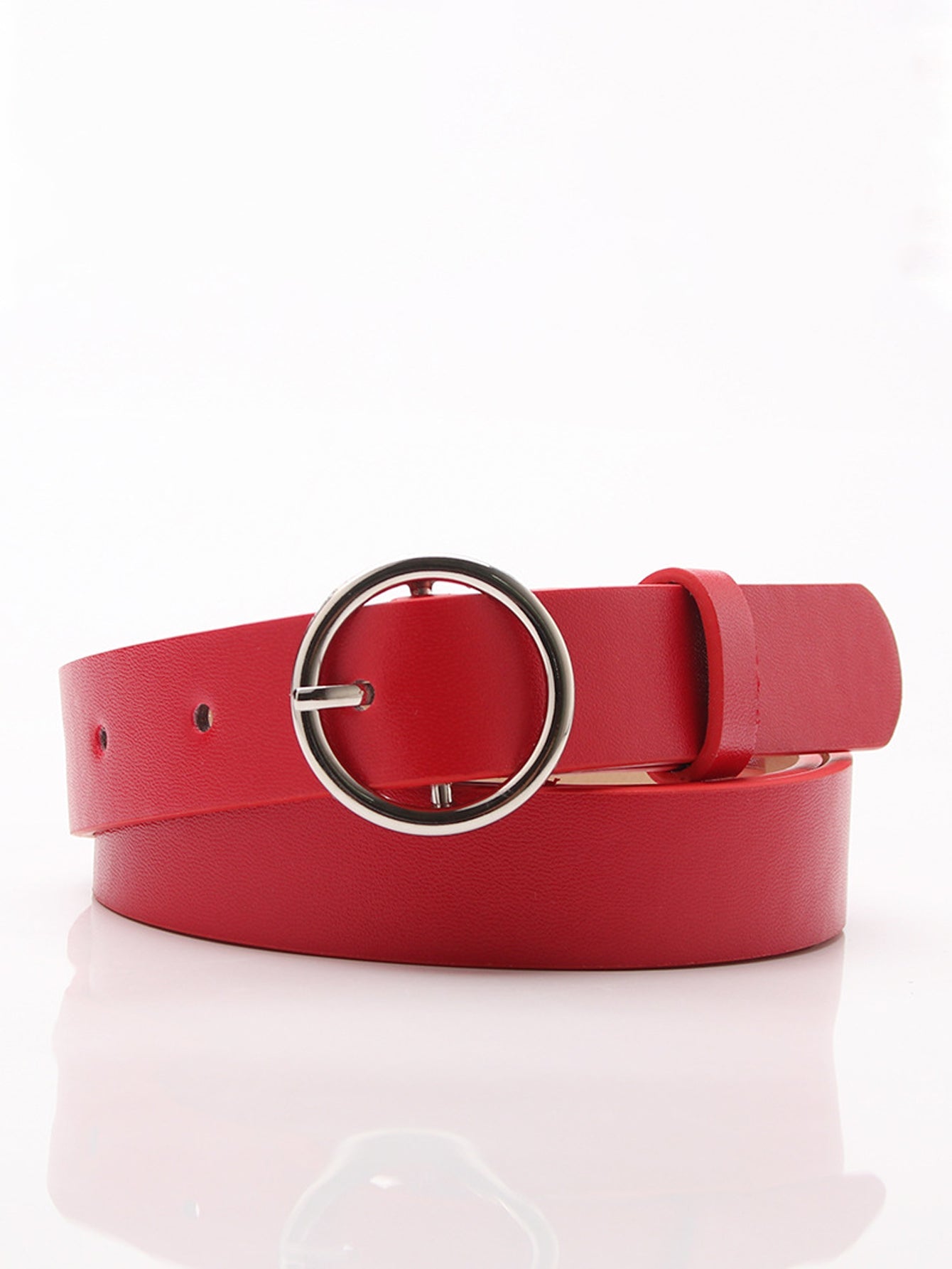 Minimalist Round Buckle Belt - Red - FD ⚡