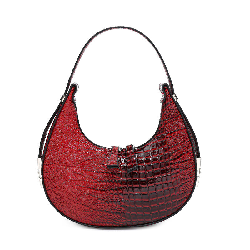 Two Tone Croc Pattern Hobo Bag - Red - FD ⚡