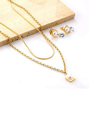 Pearl Pendant Stainless Steel Jewelry Set