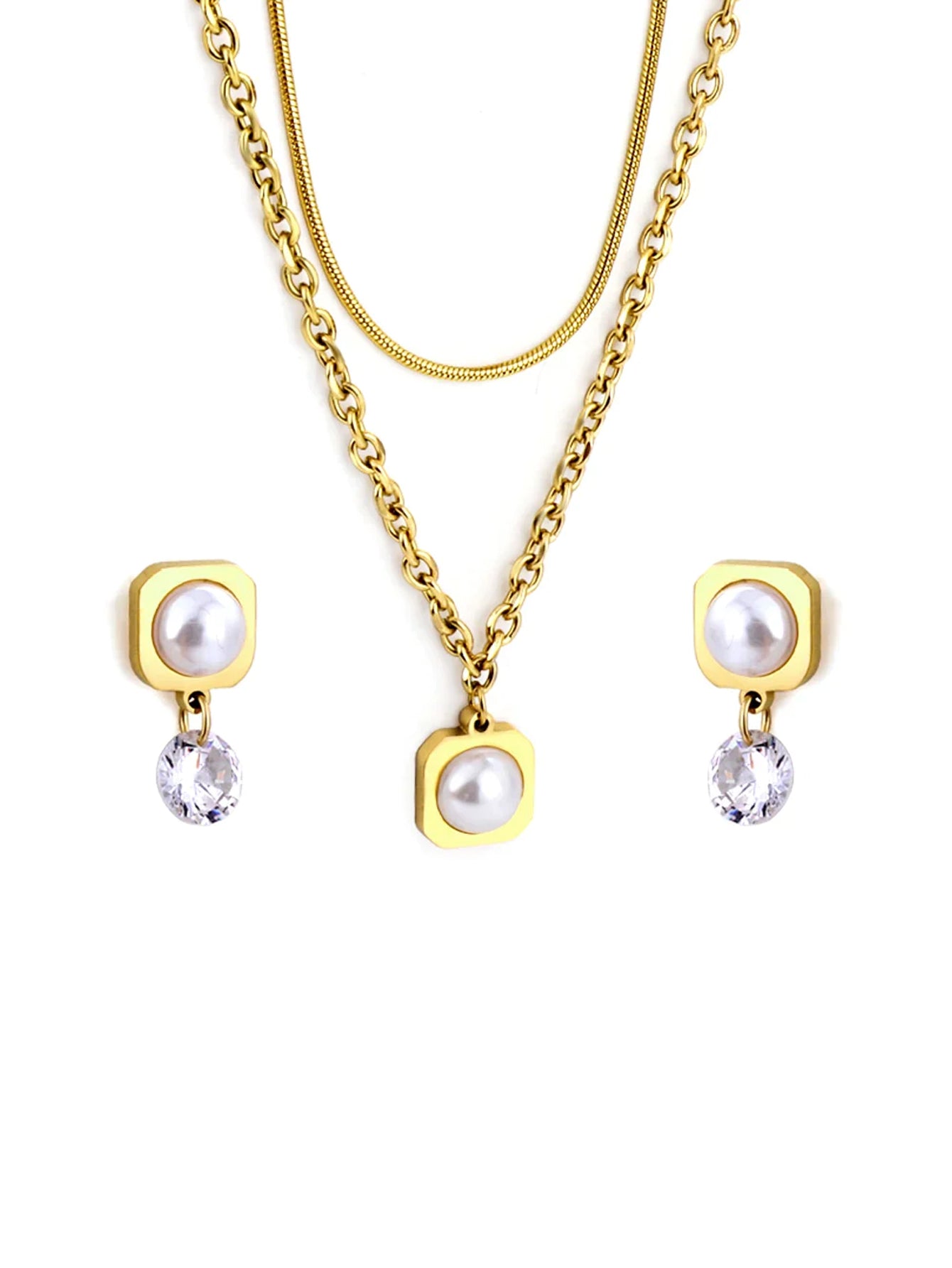 Pearl Pendant Stainless Steel Jewelry Set