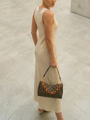 Quilted Chain Decor Baguette Bag - Olive Green