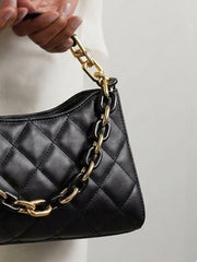 Quilted Chain Decor Baguette Bag  - Black - www.thetreasurebox.me