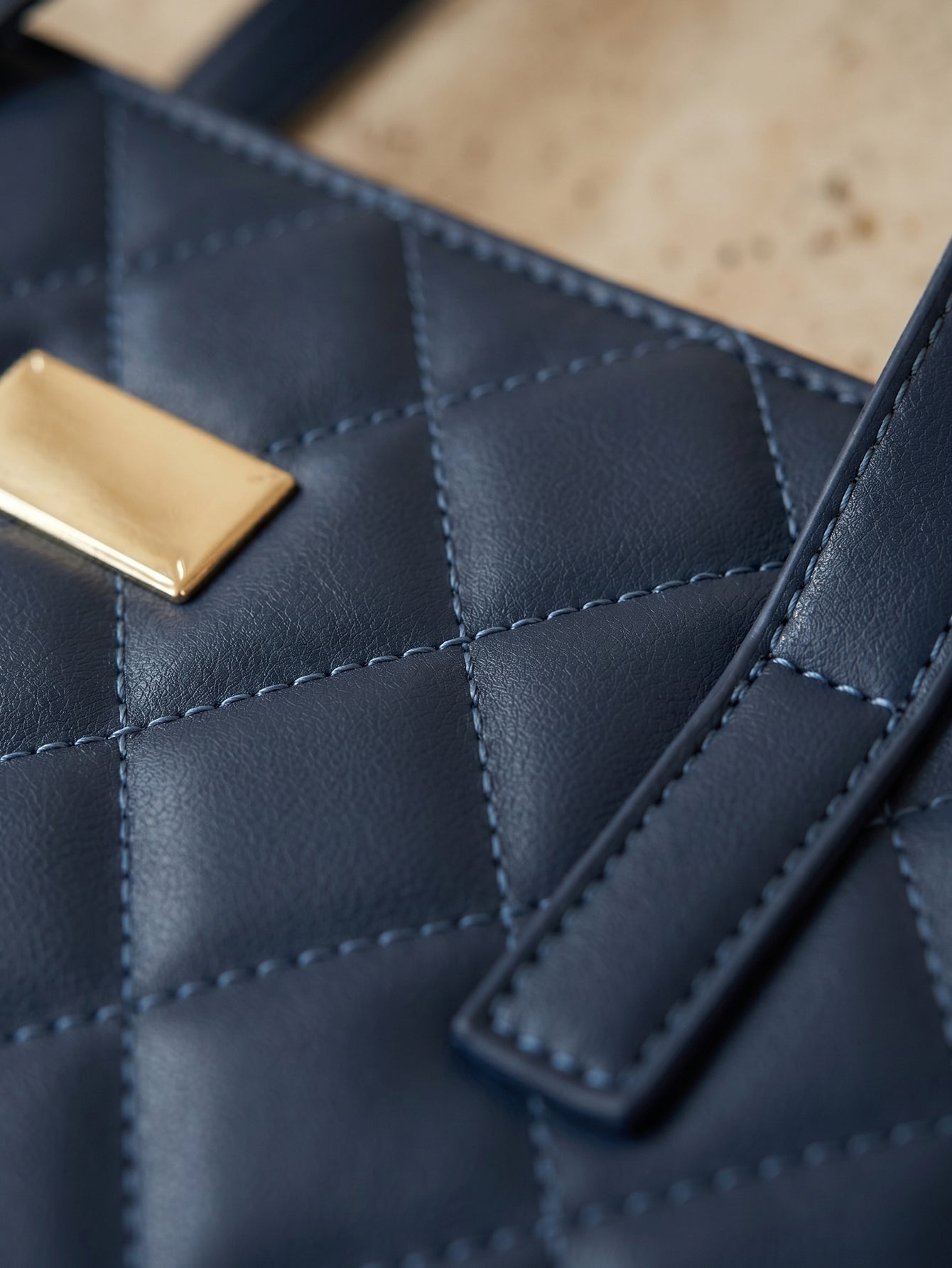 Quilted Pattern Shoulder Tote Bag - Navy Blue