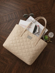 Quilted Pattern Shoulder Tote Bag - Beige