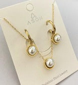 3pcs Golden Pearl Decor Stainless Steel Jewelry Set - FD ⚡