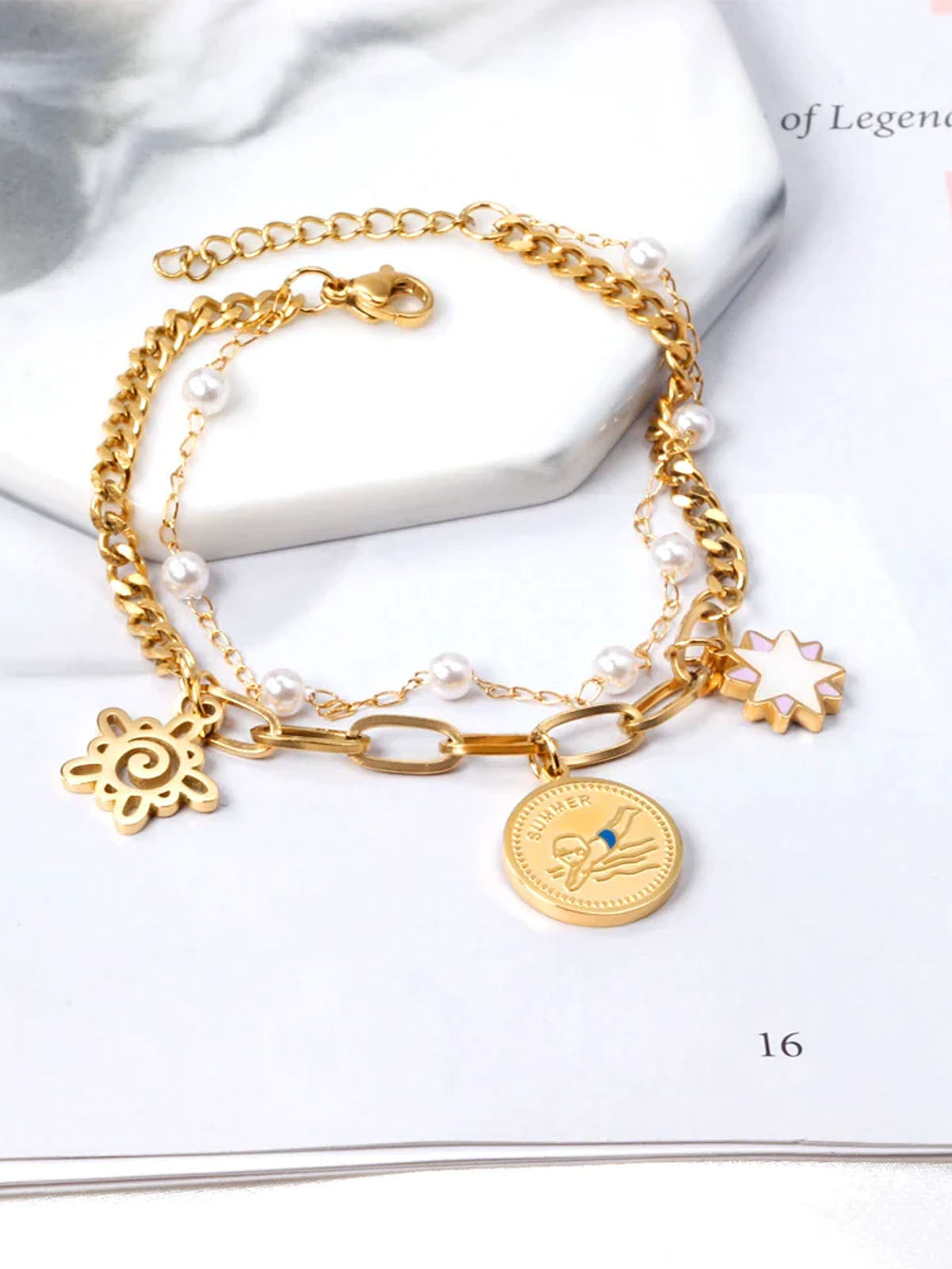 Stainless Steel Double Layer Pendant Chain Bracelet - FD ⚡