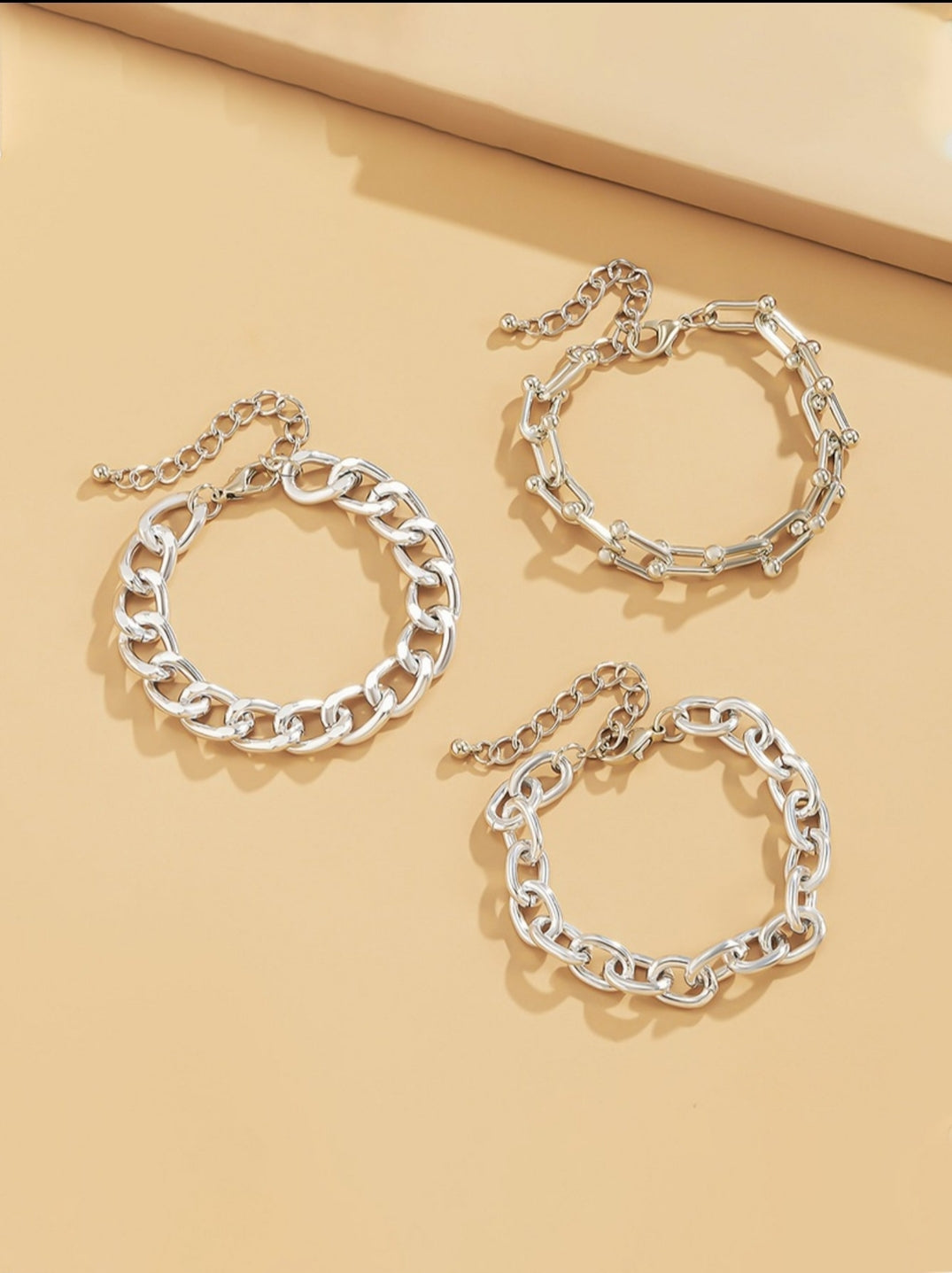 Chain Decor Bracelet Set 3pcs - Silver - FD ⚡