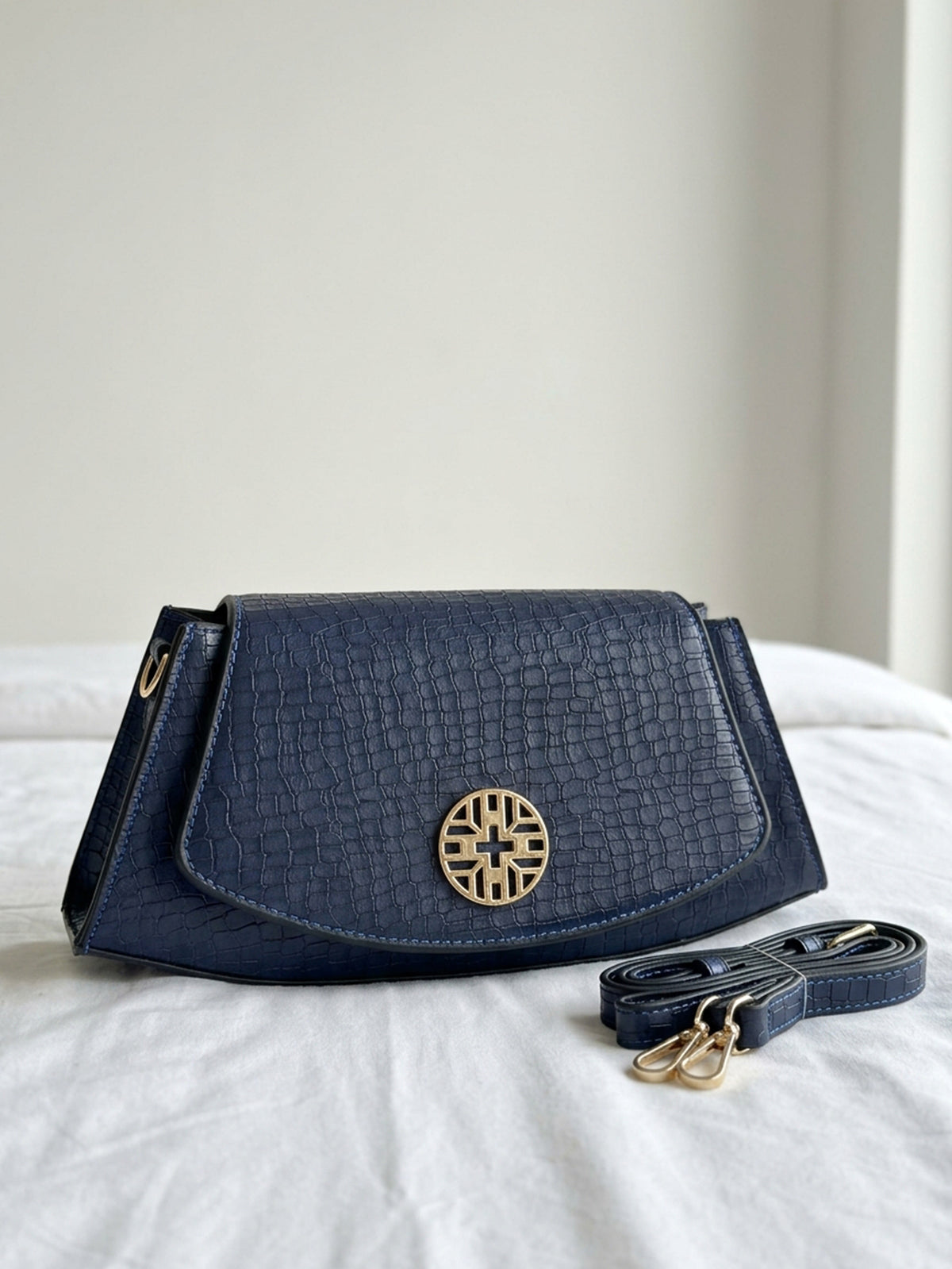 Snakeskin Pattern Flap Chain Evening Bag - Ocean Blue