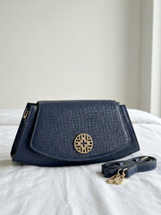 Snakeskin Pattern Flap Chain Evening Bag - Ocean Blue