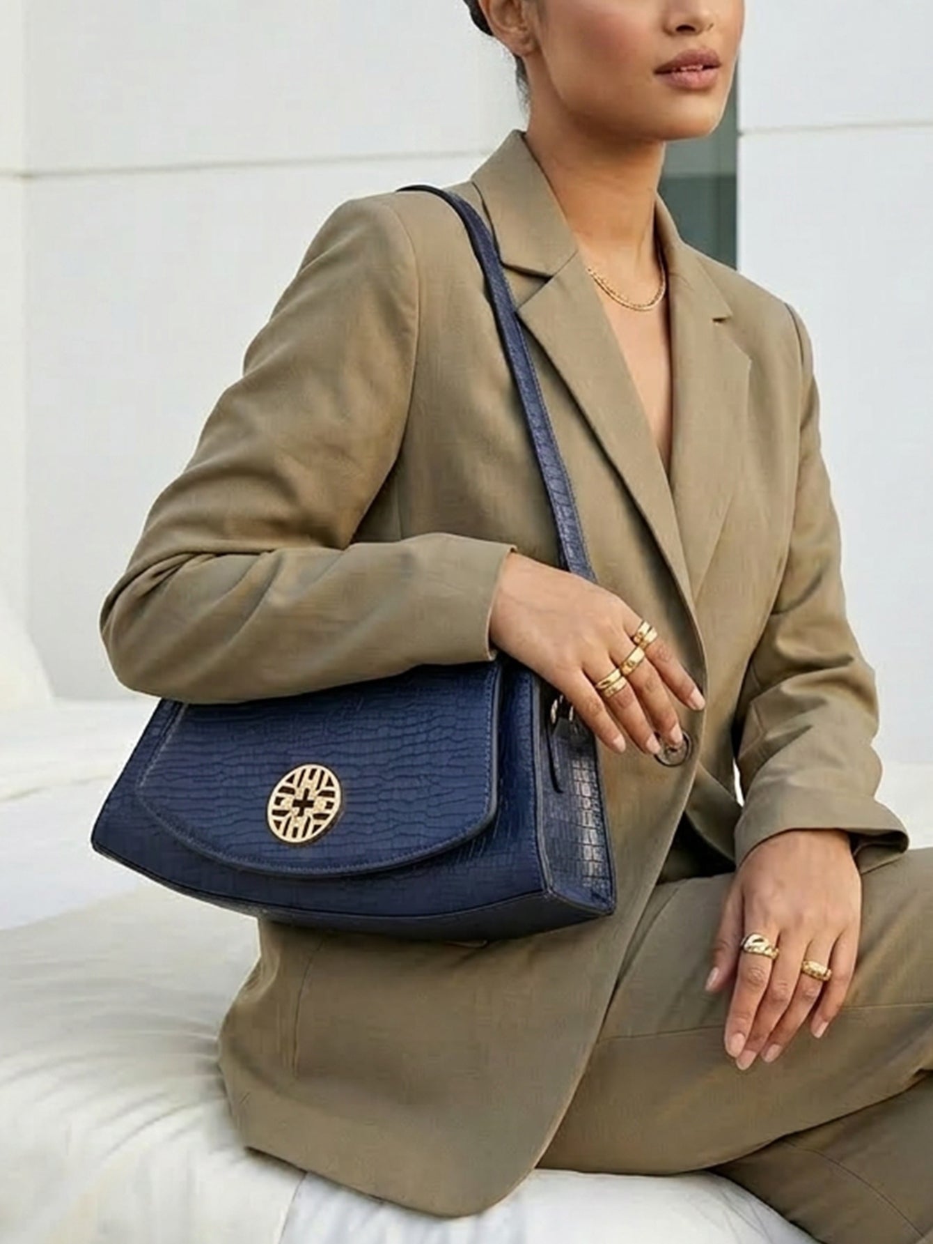 Snakeskin Pattern Flap Chain Evening Bag - Ocean Blue