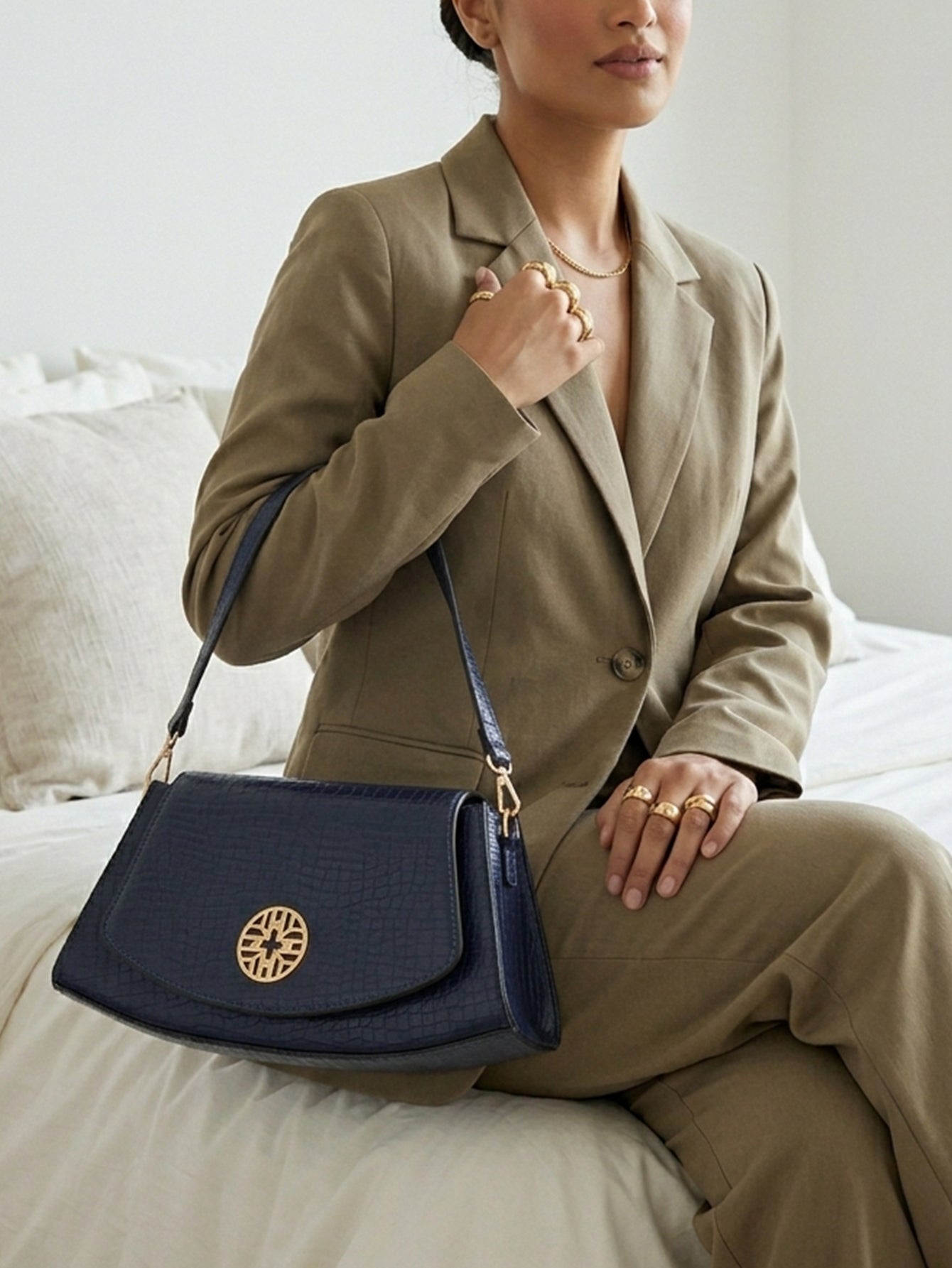 Snakeskin Pattern Flap Chain Evening Bag - Ocean Blue