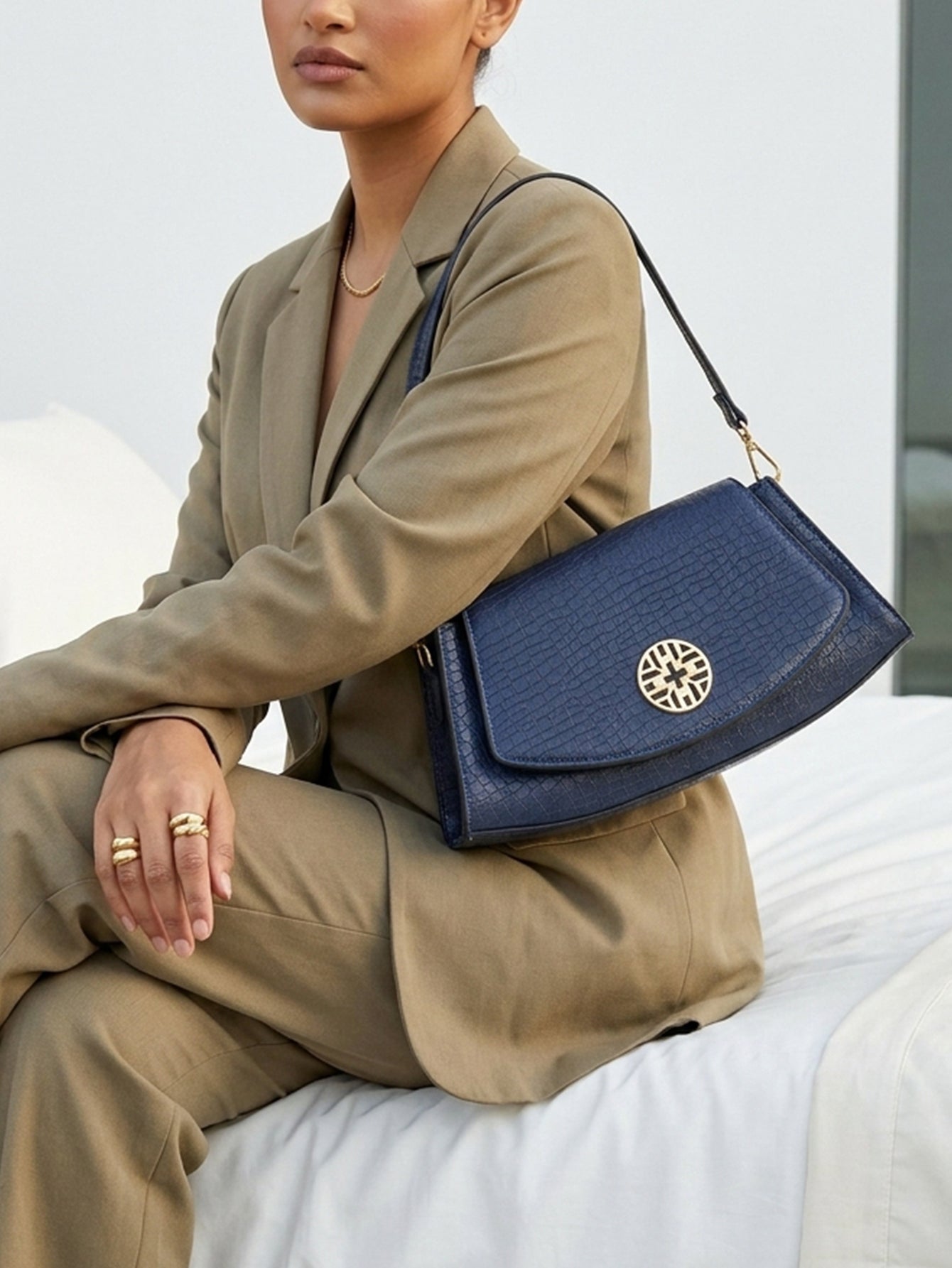 Snakeskin Pattern Flap Chain Evening Bag - Ocean Blue