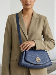 Snakeskin Pattern Flap Chain Evening Bag - Ocean Blue
