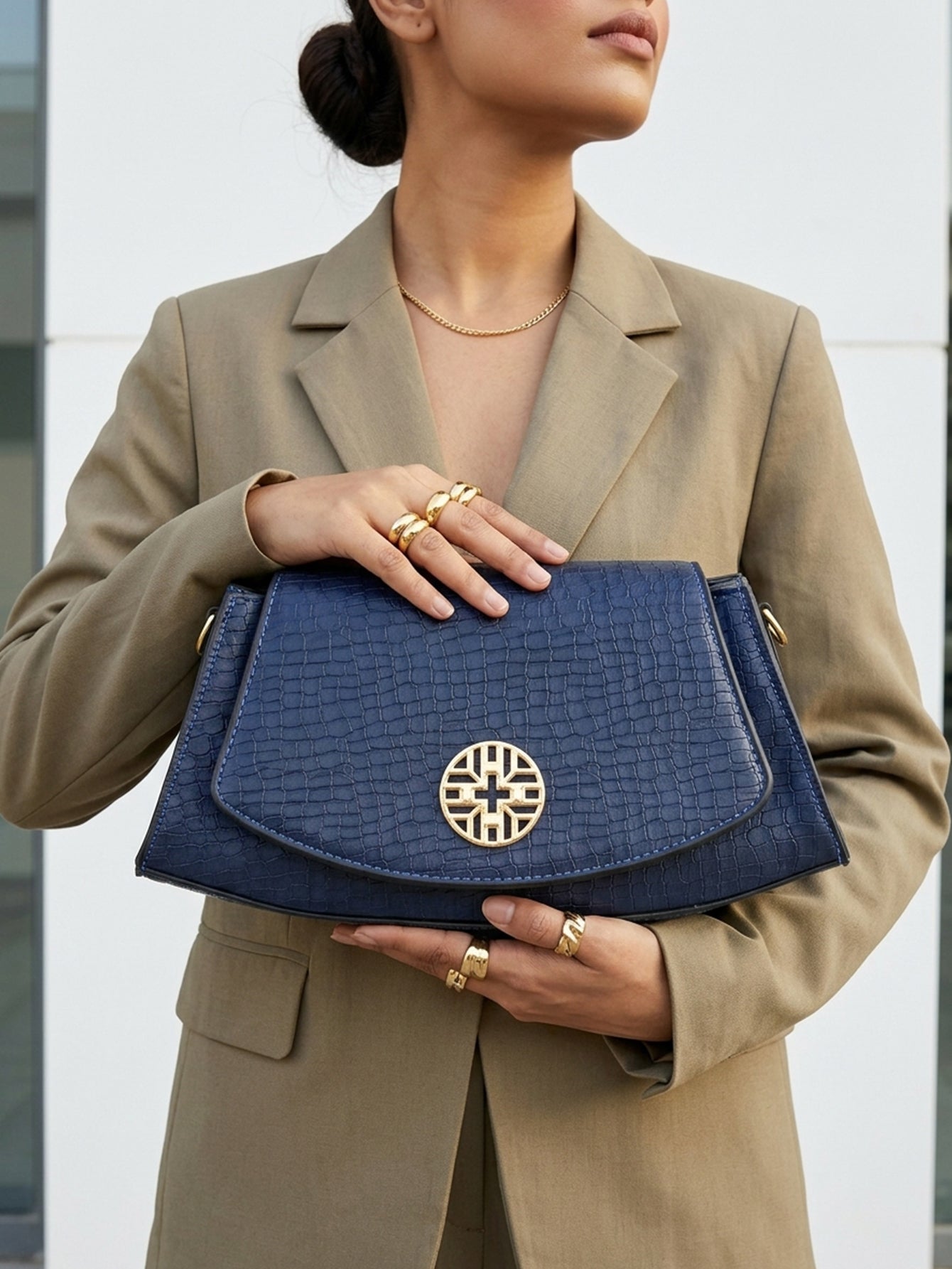 Snakeskin Pattern Flap Chain Evening Bag - Ocean Blue