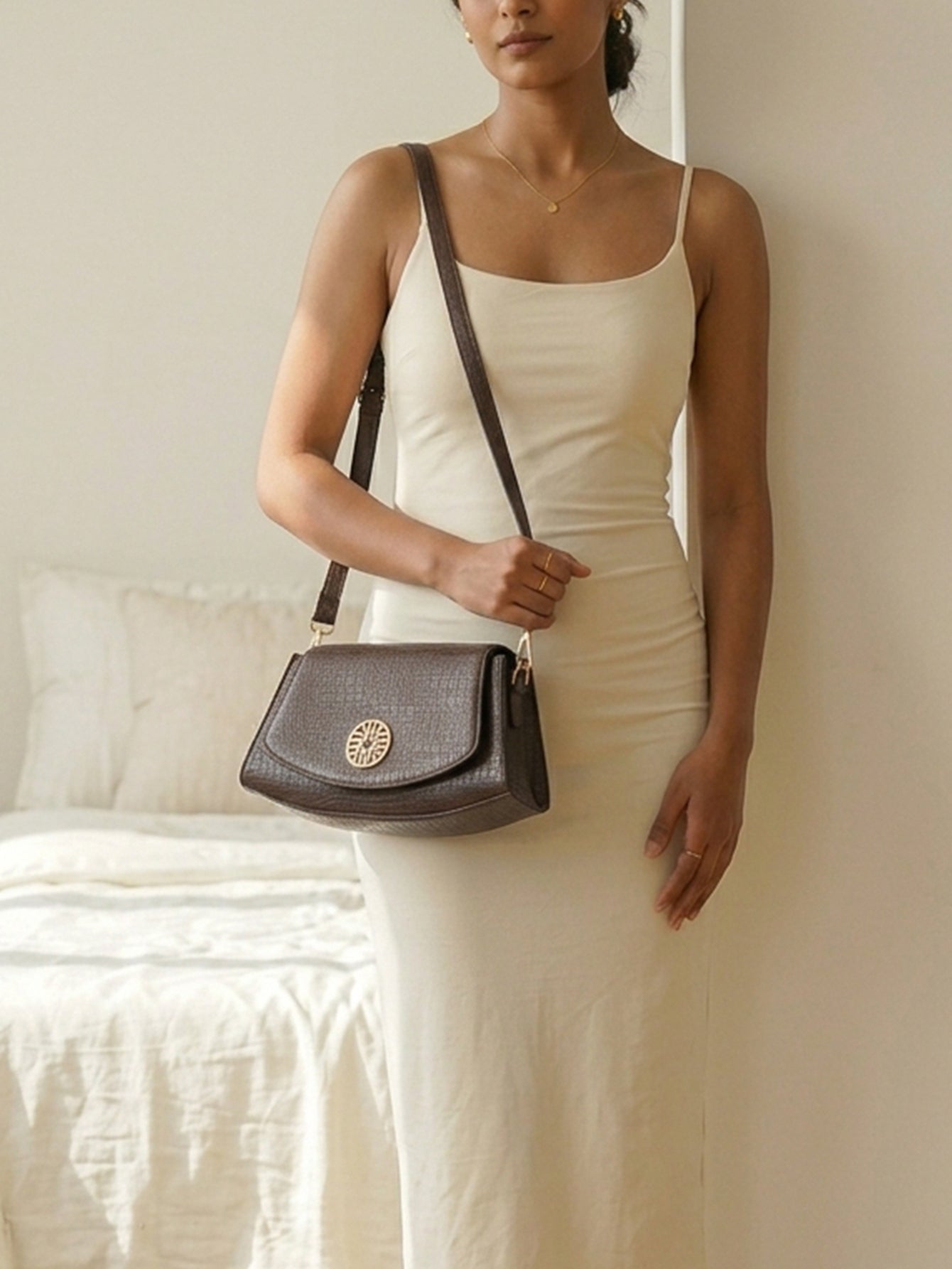 Snakeskin Pattern Flap Chain Evening Bag - Mocha Brown
