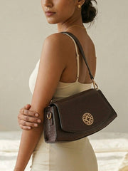 Snakeskin Pattern Flap Chain Evening Bag - Mocha Brown