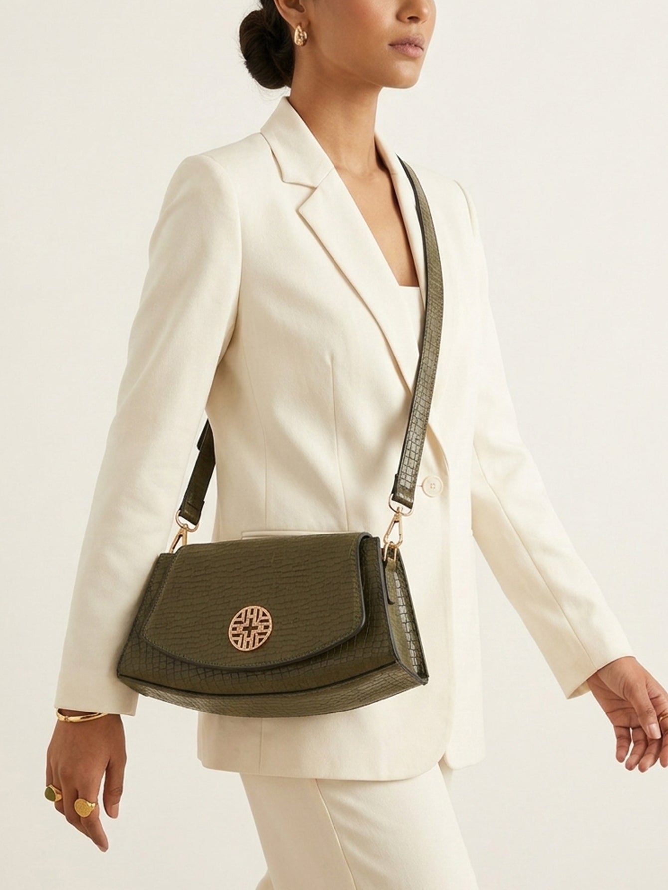Snakeskin Pattern Flap Chain Evening Bag - Olive Green