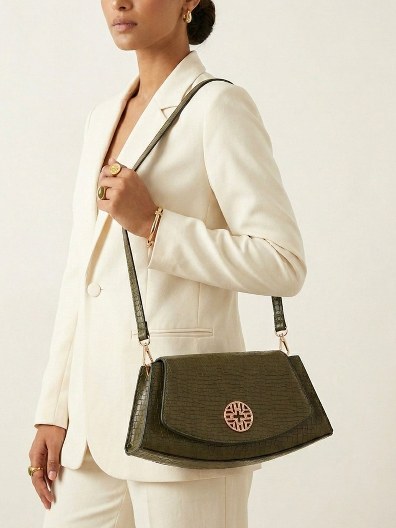 Snakeskin Pattern Flap Chain Evening Bag - Olive Green