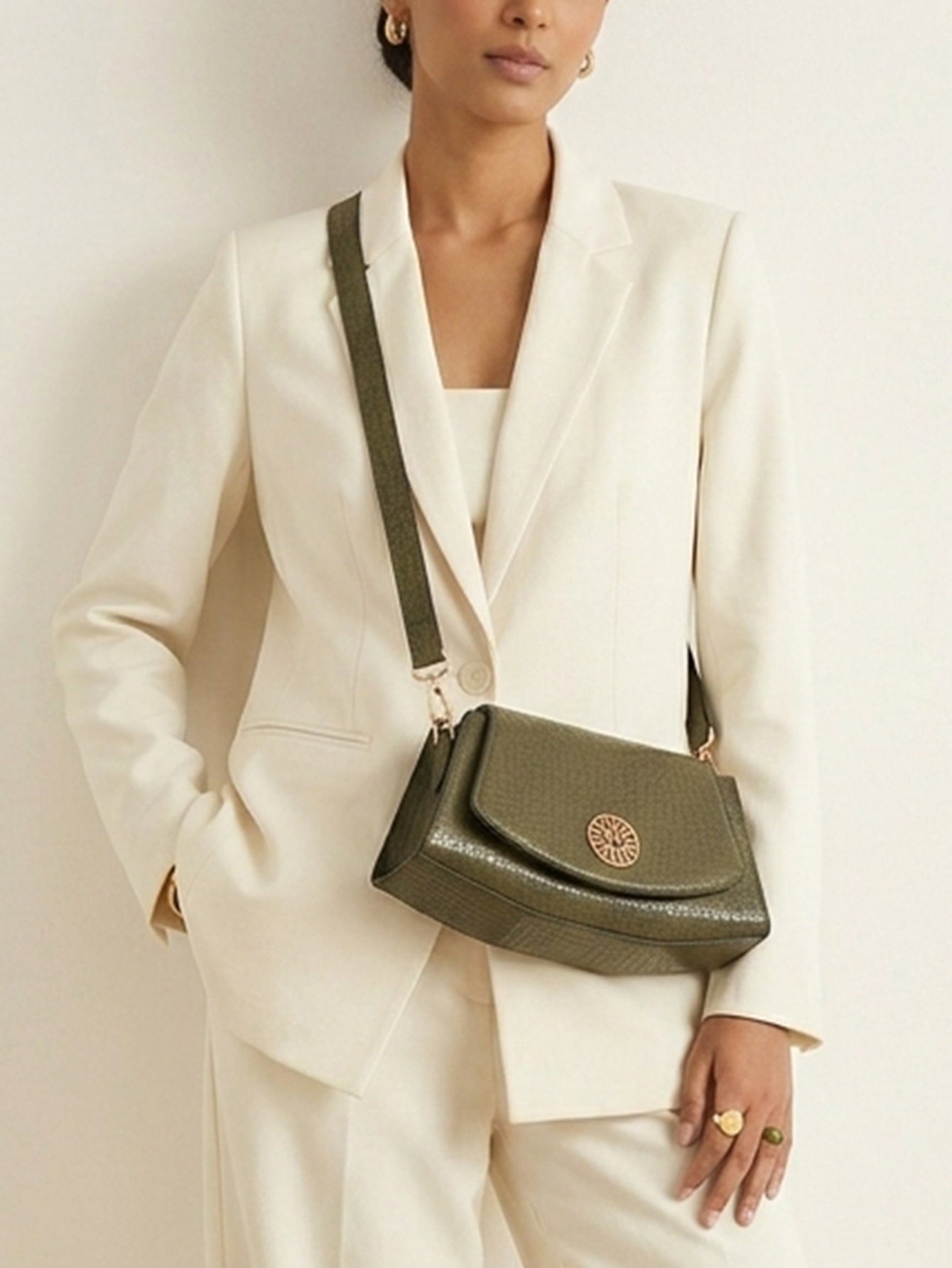 Snakeskin Pattern Flap Chain Evening Bag - Olive Green