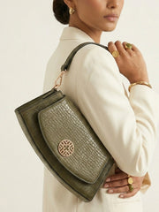 Snakeskin Pattern Flap Chain Evening Bag - Olive Green