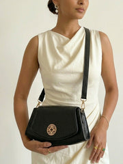 Snakeskin Pattern Flap Chain Evening Bag - Black