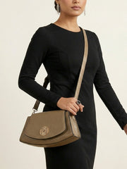 Snakeskin Pattern Flap Chain Evening Bag - Khaki