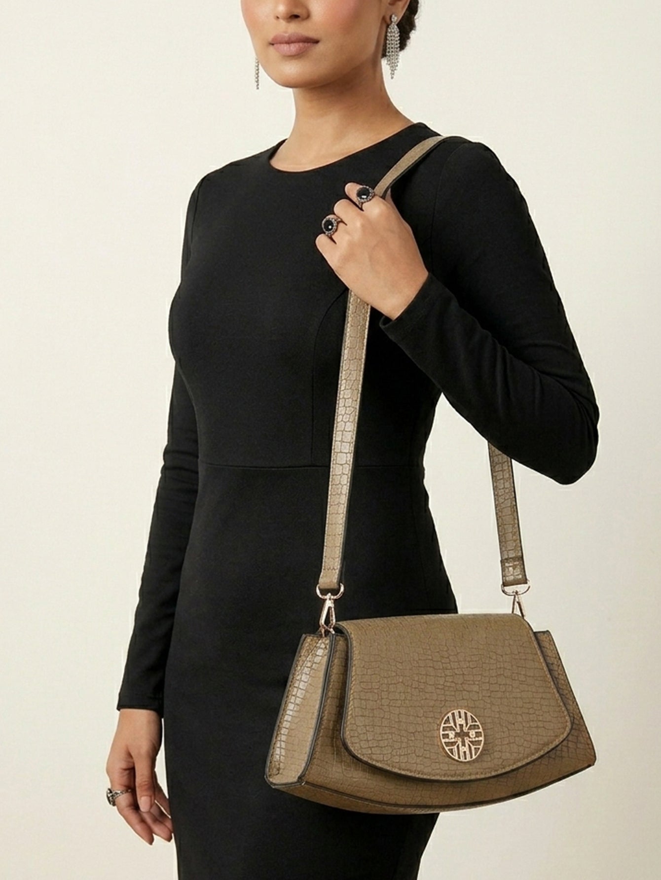 Snakeskin Pattern Flap Chain Evening Bag - Khaki