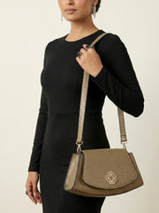 Snakeskin Pattern Flap Chain Evening Bag - Khaki